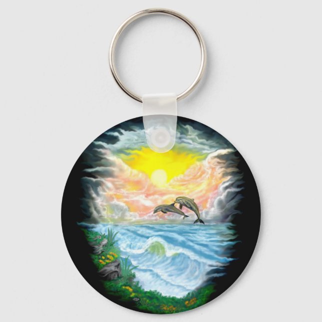 Playing Dolphins in the Sunshine Key Ring (Front)