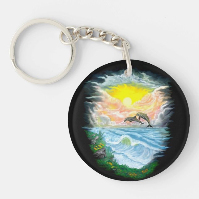 Playing Dolphins in the Sunshine Key Ring (Front)