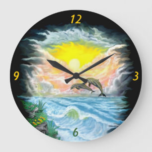 Playing Dolphins in the Sunshine Large Clock