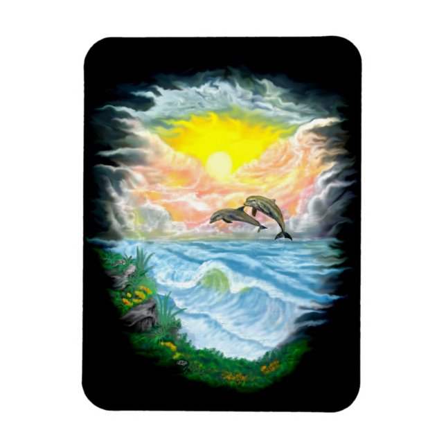 Playing Dolphins in the Sunshine Magnet (Vertical)
