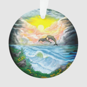 Playing Dolphins in the Sunshine Ornament