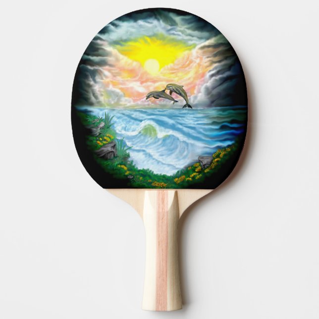 Playing Dolphins in the Sunshine Ping Pong Paddle (Front)