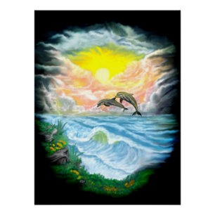 Playing Dolphins in the Sunshine Poster