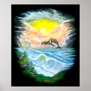 Playing Dolphins in the Sunshine Poster