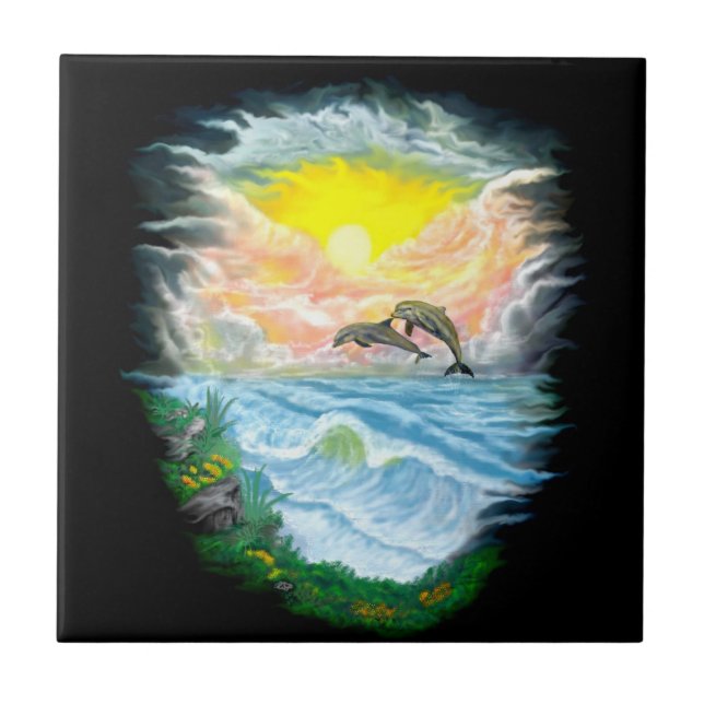 Playing Dolphins in the Sunshine Tile (Front)