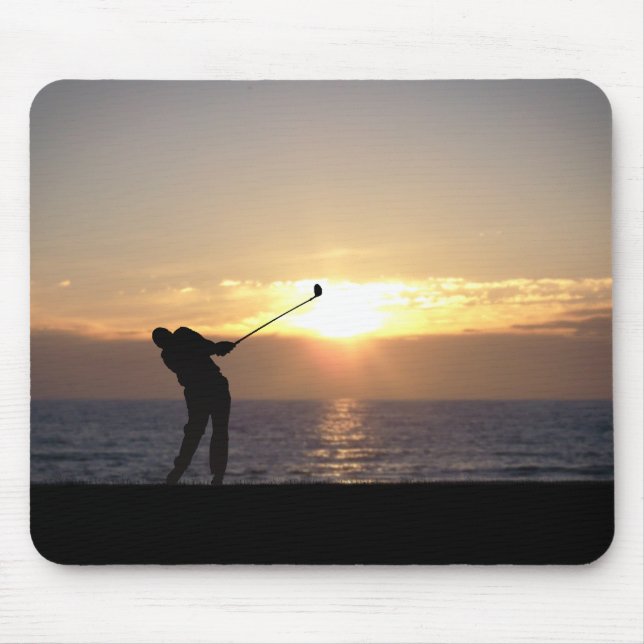 Playing Golf At Sunset Mouse Mat (Front)