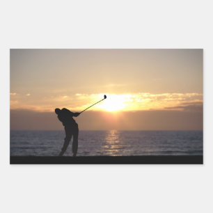 Playing Golf At Sunset Rectangular Sticker