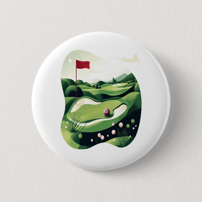 Playing Golf Field 6 Cm Round Badge (Front)