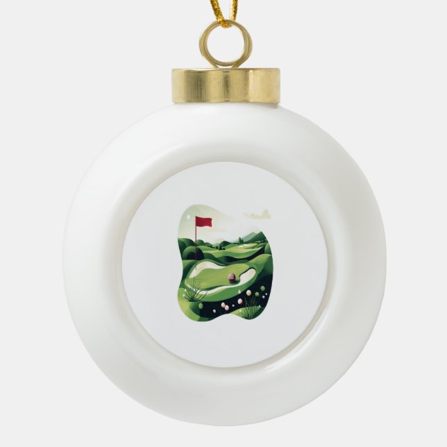 Playing Golf Field Ceramic Ball Christmas Ornament (Front)