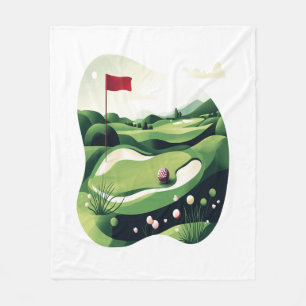 Playing Golf Field Fleece Blanket