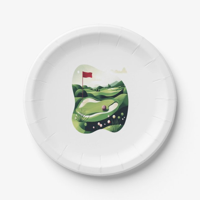 Playing Golf Field Paper Plate (Front)