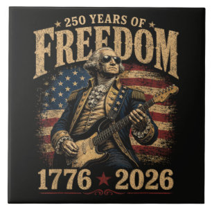 Playing Guitar 250 Years 4th July Tile