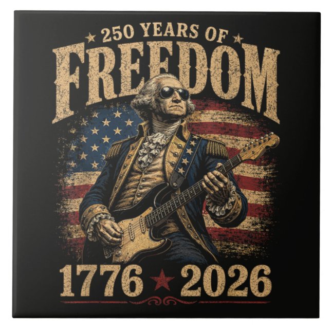  Playing Guitar 250 Years 4th July Tile (Front)