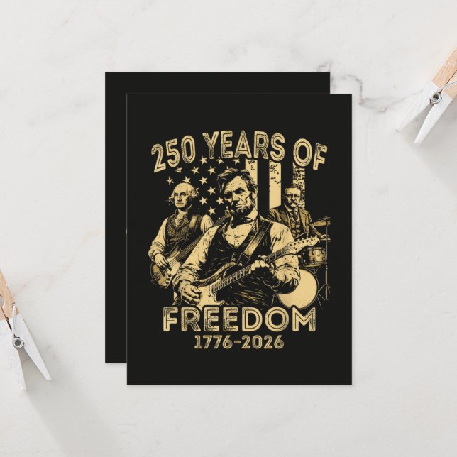Playing Guitar 4th July 250th Anniversary Invitation (Front/Back In Situ)