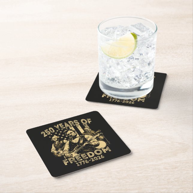 Playing Guitar 4th July 250th Anniversary Square Paper Coaster (Insitu)