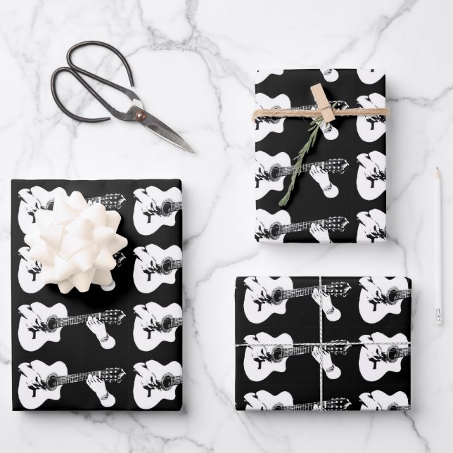 Playing guitar graphic pattern wrapping paper sheet (Front)