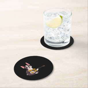 Playing Guitar Guitarist Frenchie Bulldog Gift Round Paper Coaster