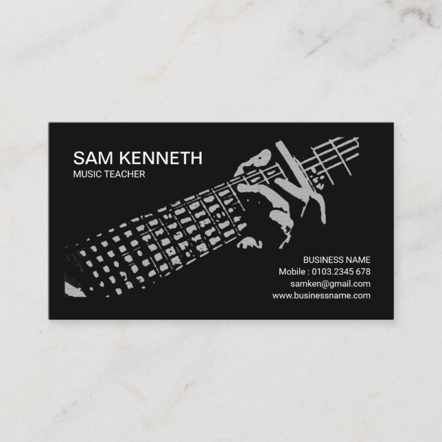 Playing Guitar Music Teacher Motif Business Card (Front)