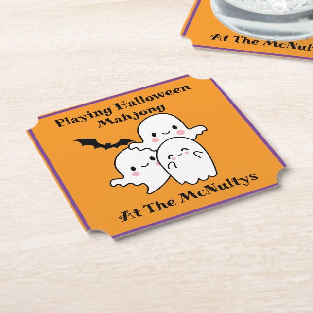 Playing Halloween Mahjong Personalise NAME Paper Coaster (Angled)