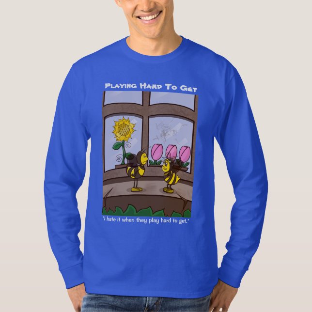 Playing Hard To Get Men's Blue Long Sleeve T-Shirt (Front)