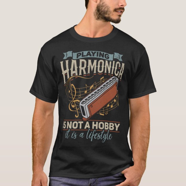 Playing Harmonica Player Harmonica T-Shirt (Front)