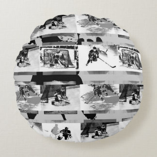 Playing Hockey - Ice Hockey Players Round Cushion