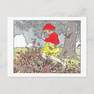 "Playing in the Leaves" Fall/Autumn Illustration Postcard