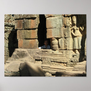 Playing in the Ruins ... Ta Prohm, Cambodia Poster