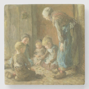 Playing Jacks on the Doorstep Stone Coaster