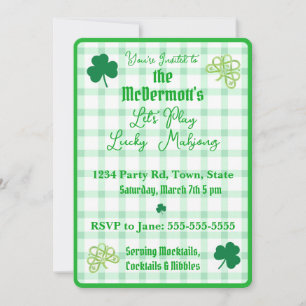 Playing Lucky Mahjong Watercolor Shamrocks  Invitation