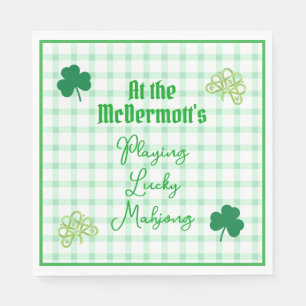 Playing Lucky Mahjong Watercolor Shamrocks Napkin