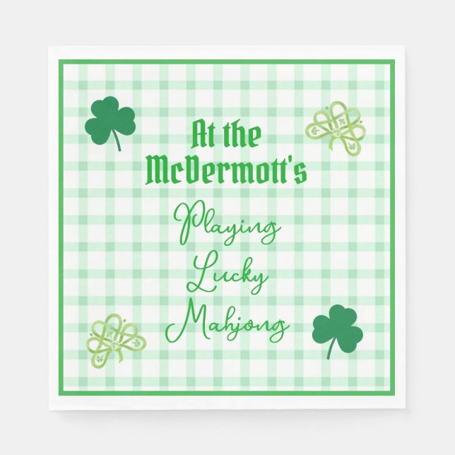Playing Lucky Mahjong Watercolor Shamrocks Napkin (Front)