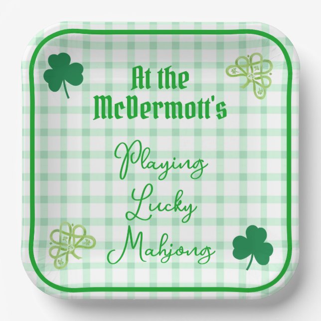 Playing Lucky Mahjong Watercolor Shamrocks  Paper Plate (Front)