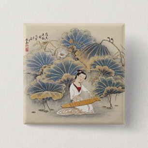 Playing Music by Lotus Pond 15 Cm Square Badge