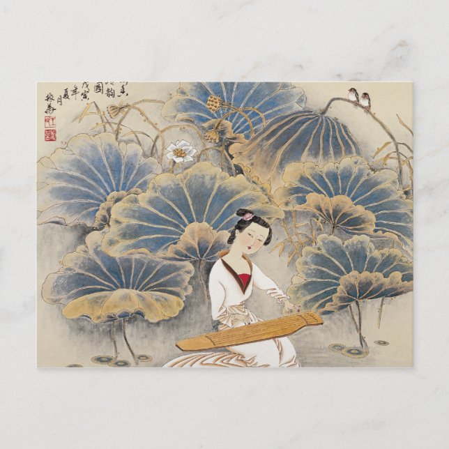 Playing Music by Lotus Pond Postcard (Front)
