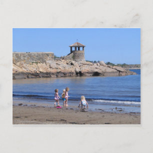 Playing On the Beach in Rockport, MA Postcard
