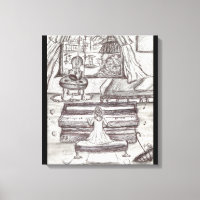 Playing Piano on a rainy day Pen Drawing
