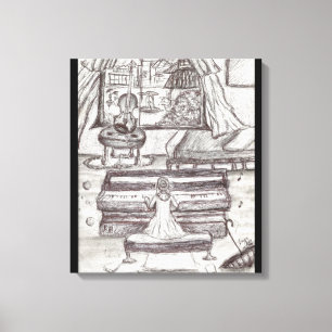Playing Piano on a rainy day Pen Drawing Canvas Print