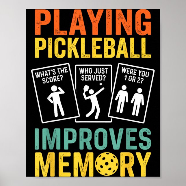 Playing pickleball improves memory funny vintage poster (Front)