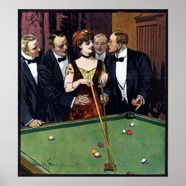 Playing Pool Vintage Poster (Front)
