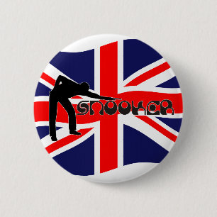 PLAYING SNOOKER modern font & union jack flag 6 Cm Round Badge