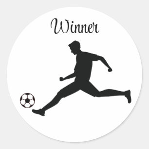 Playing soccer graphic black classic round sticker