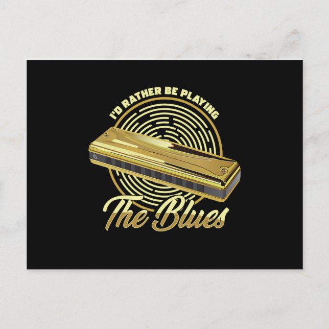 Playing The Blues Music Instrument Harmonica Gift Postcard (Front)