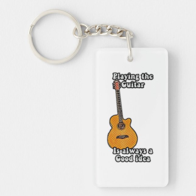 Playing the guitar is always a good idea. retro key ring (Front)