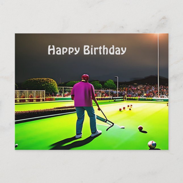 Playing Twilight Lawn Bowls, Birthday Postcard (Front)