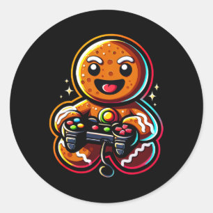Playing Video Game Controller Gamer Christmas  Classic Round Sticker