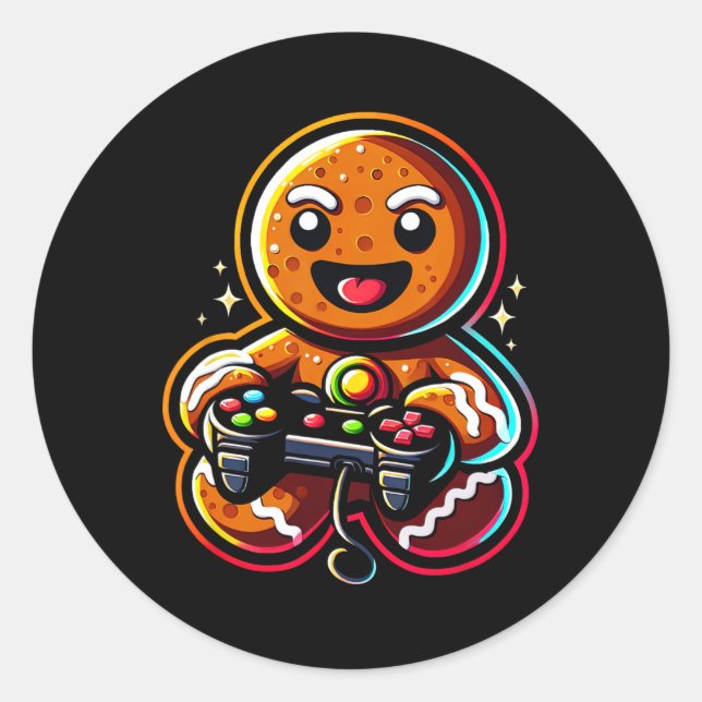 Playing Video Game Controller Gamer Christmas  Classic Round Sticker (Front)