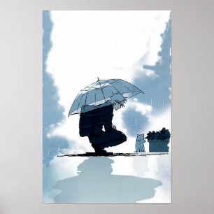 Playing with Cat on Rainy Day Poster