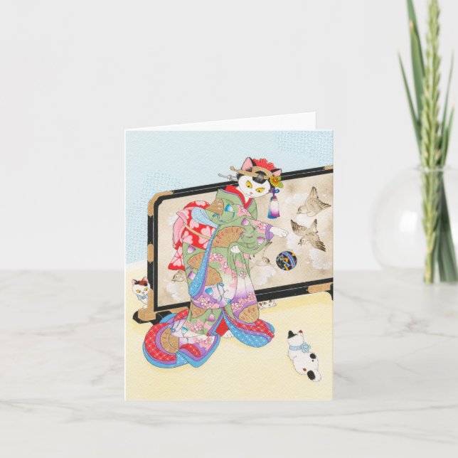 Playing With Cats Ukiyoe Notecard Moussart (Front)