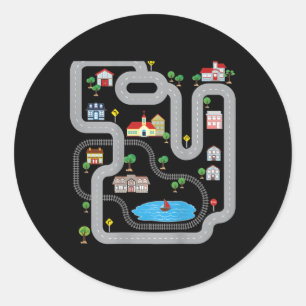 Playmat Train Car Race Track Printed On Back Road Classic Round Sticker